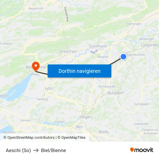 Aeschi (So) to Biel/Bienne map