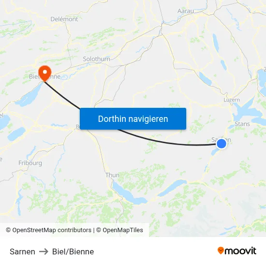 Sarnen to Biel/Bienne map