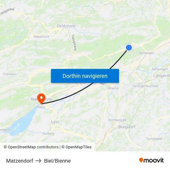 Matzendorf to Biel/Bienne map