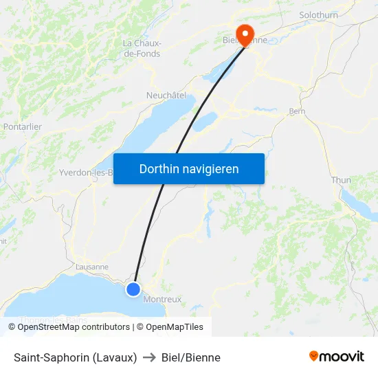 Saint-Saphorin (Lavaux) to Biel/Bienne map