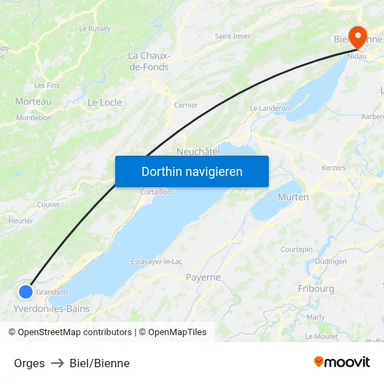 Orges to Biel/Bienne map