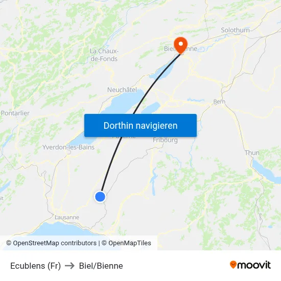Ecublens (Fr) to Biel/Bienne map