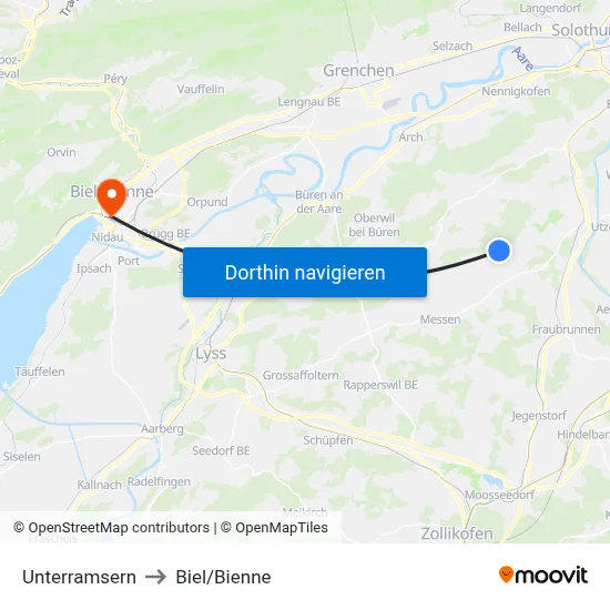 Unterramsern to Biel/Bienne map