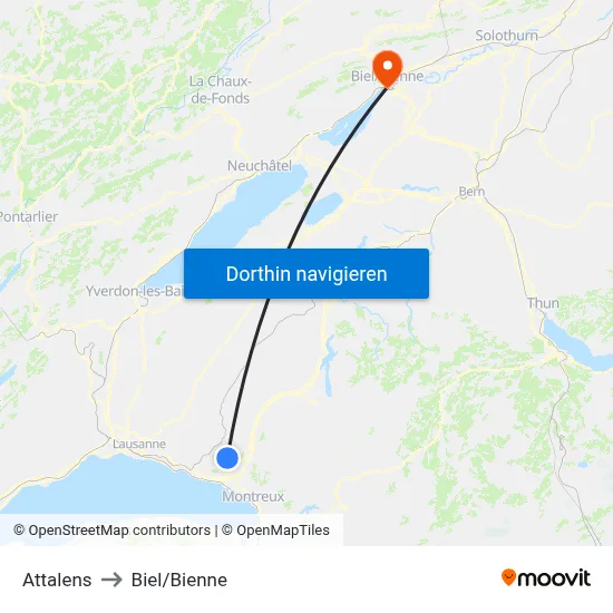 Attalens to Biel/Bienne map