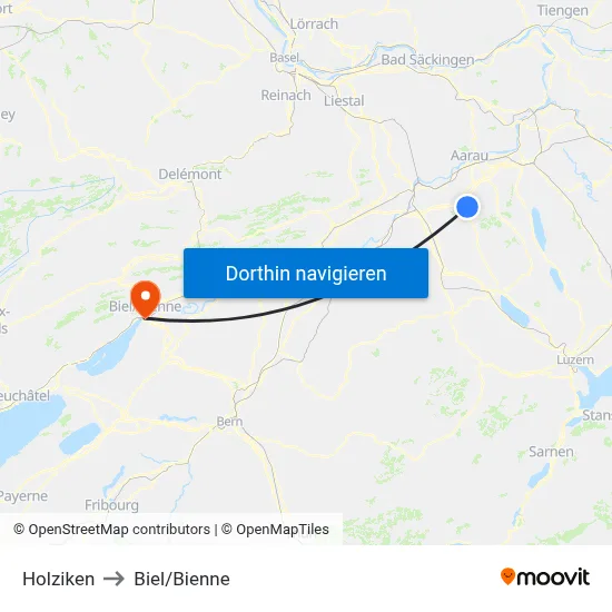 Holziken to Biel/Bienne map