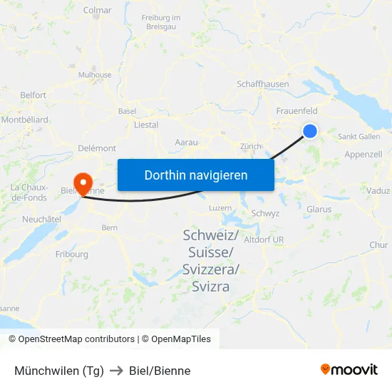 Münchwilen (Tg) to Biel/Bienne map