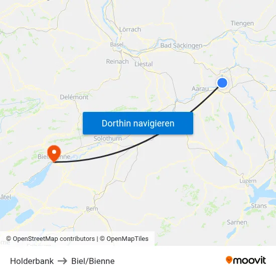 Holderbank to Biel/Bienne map