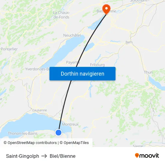Saint-Gingolph to Biel/Bienne map