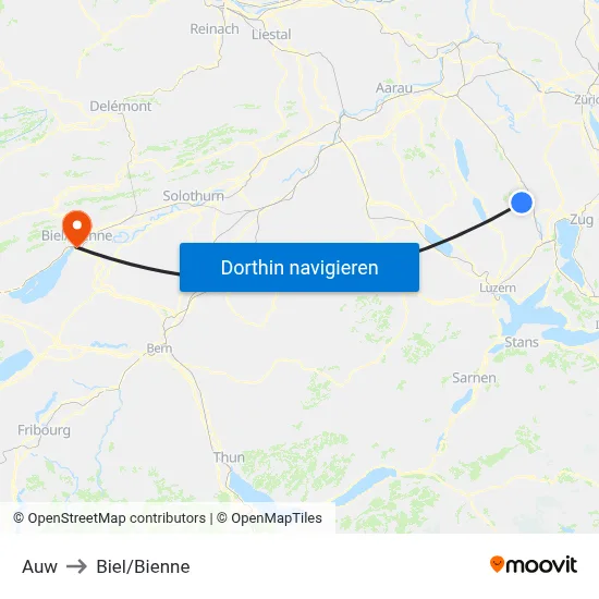 Auw to Biel/Bienne map