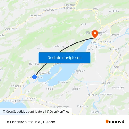 Le Landeron to Biel/Bienne map