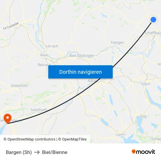 Bargen (Sh) to Biel/Bienne map