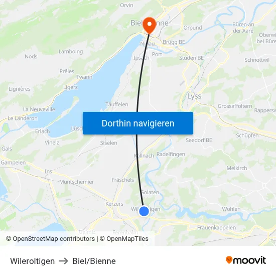 Wileroltigen to Biel/Bienne map