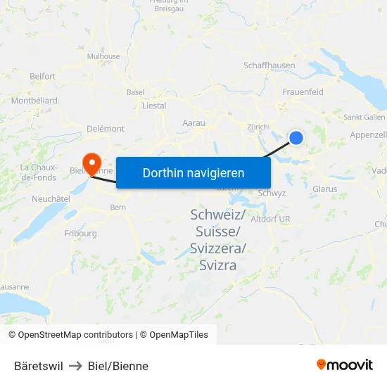 Bäretswil to Biel/Bienne map
