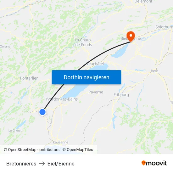 Bretonnières to Biel/Bienne map