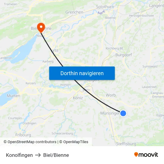 Konolfingen to Biel/Bienne map