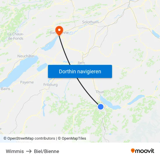 Wimmis to Biel/Bienne map