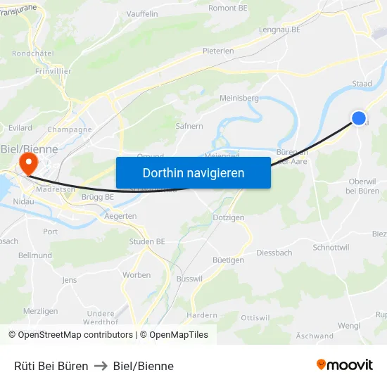 Rüti Bei Büren to Biel/Bienne map