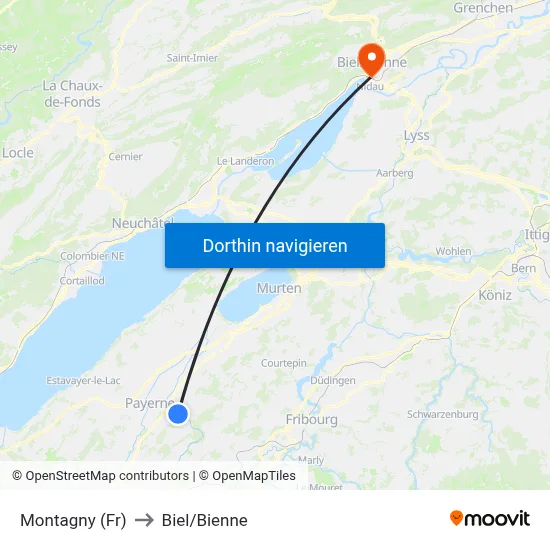 Montagny (Fr) to Biel/Bienne map