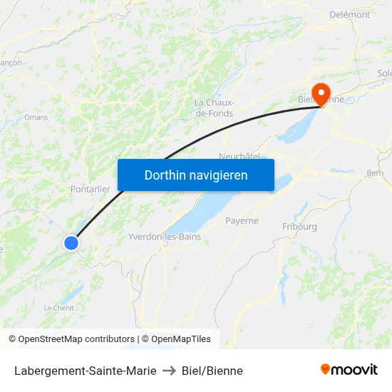 Labergement-Sainte-Marie to Biel/Bienne map