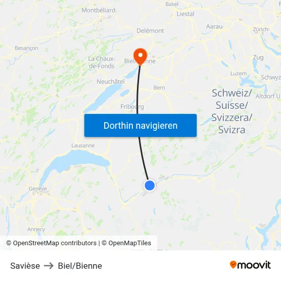 Savièse to Biel/Bienne map