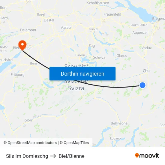 Sils Im Domleschg to Biel/Bienne map