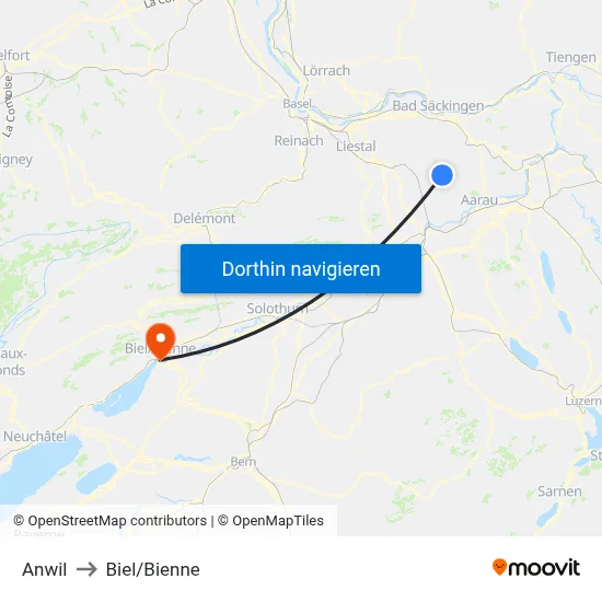 Anwil to Biel/Bienne map