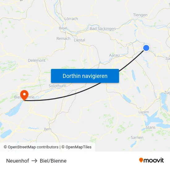 Neuenhof to Biel/Bienne map