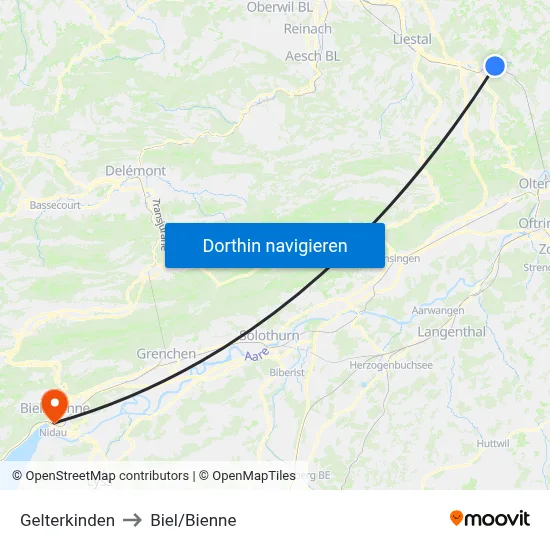 Gelterkinden to Biel/Bienne map