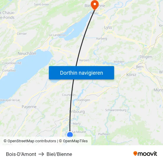 Bois-D’Amont to Biel/Bienne map