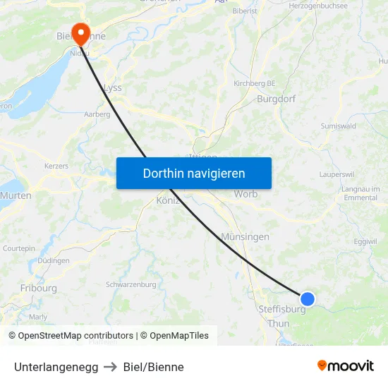 Unterlangenegg to Biel/Bienne map