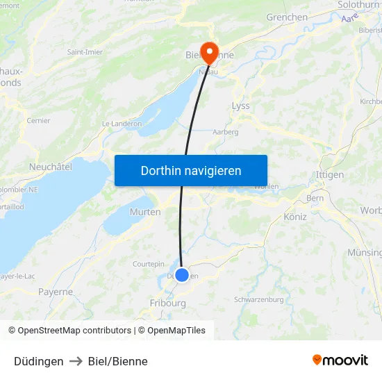 Düdingen to Biel/Bienne map