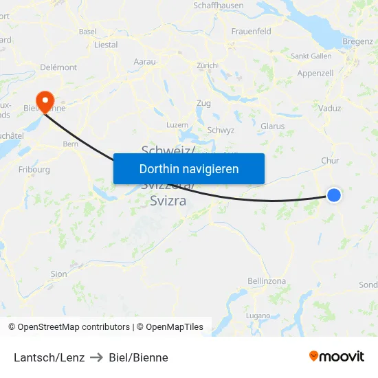 Lantsch/Lenz to Biel/Bienne map