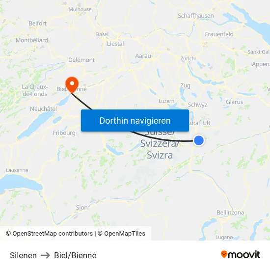 Silenen to Biel/Bienne map