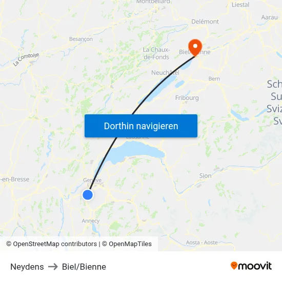 Neydens to Biel/Bienne map