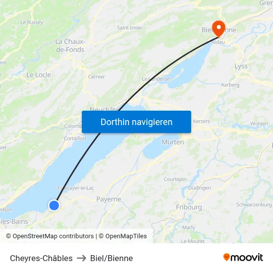 Cheyres-Châbles to Biel/Bienne map