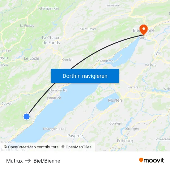 Mutrux to Biel/Bienne map