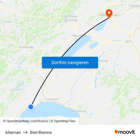 Allaman to Biel/Bienne map