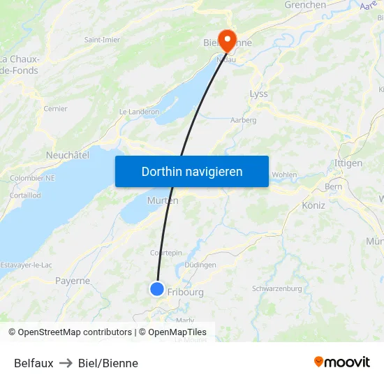 Belfaux to Biel/Bienne map
