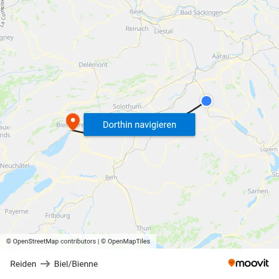 Reiden to Biel/Bienne map