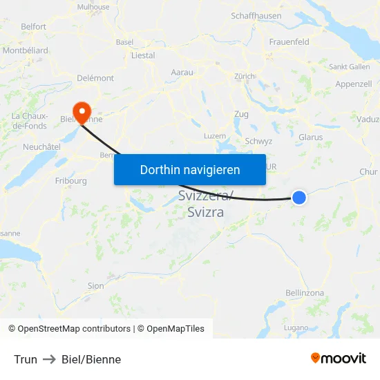 Trun to Biel/Bienne map