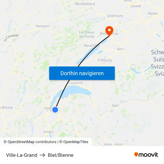 Ville-La-Grand to Biel/Bienne map