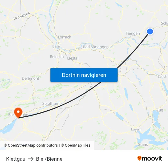 Klettgau to Biel/Bienne map