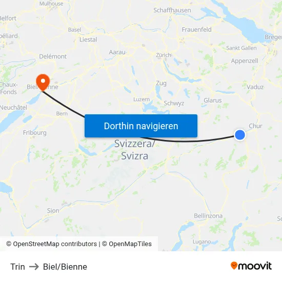 Trin to Biel/Bienne map