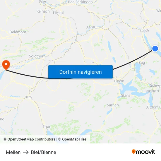 Meilen to Biel/Bienne map
