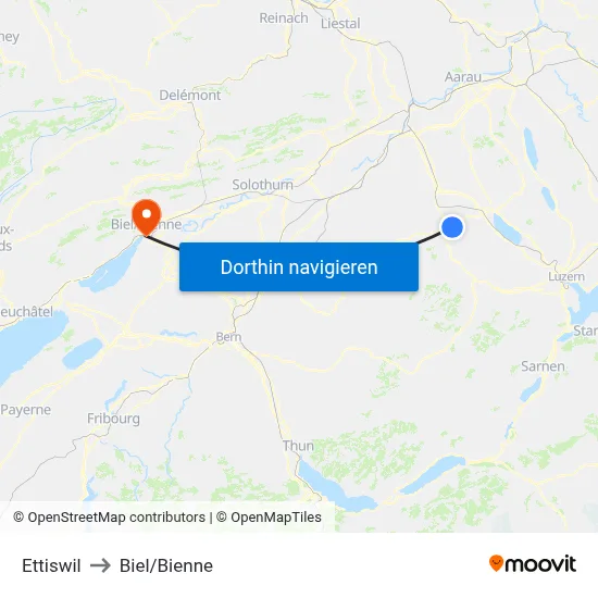 Ettiswil to Biel/Bienne map