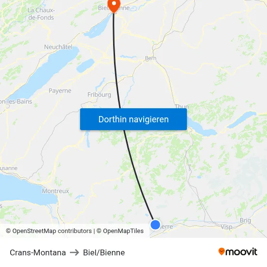 Crans-Montana to Biel/Bienne map