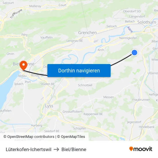 Lüterkofen-Ichertswil to Biel/Bienne map