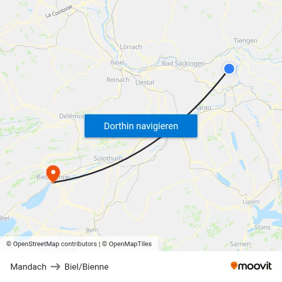 Mandach to Biel/Bienne map