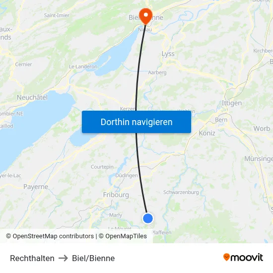 Rechthalten to Biel/Bienne map