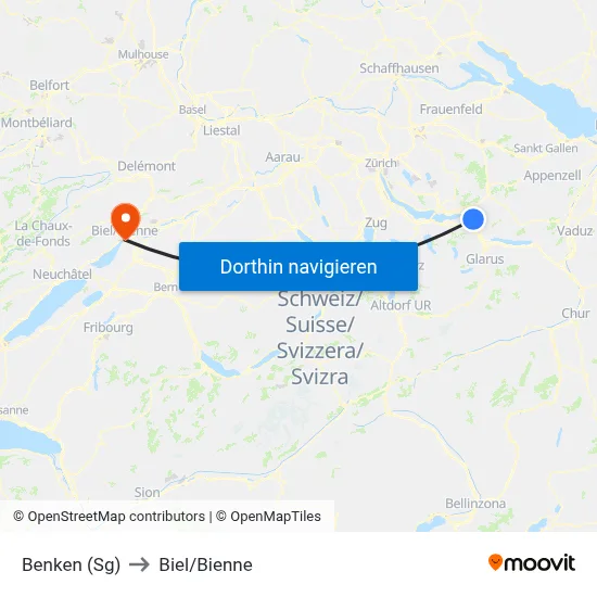 Benken (Sg) to Biel/Bienne map